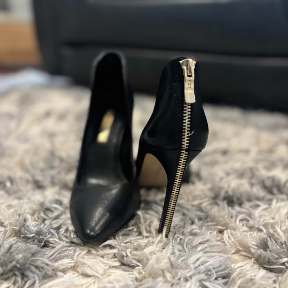 BCBG Black and Gold High Heels with Pointed Toe
